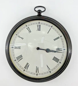 Pottery Barn Style Pocket Watch Wall Clock OilRubbed Bronze Metal 9" Round Works - Picture 1 of 12