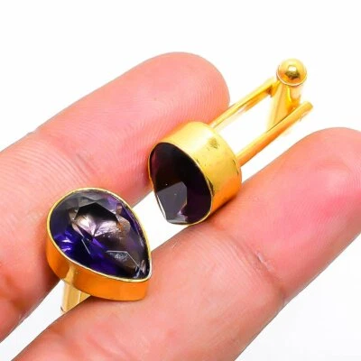 Gemelos hechos a mano con piedras preciosas de amatista africana chapados en oro 925 Stnd. Foto 1 de 3
