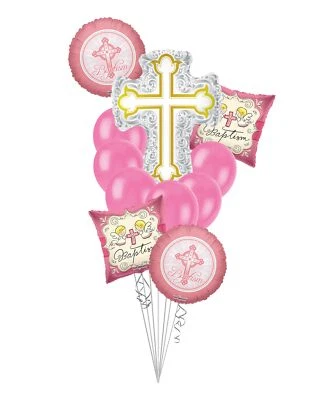 Baby Boy  Christening, Baptism Silver & Gold Cross Balloon Bouquet (11 Balloons) - Image 1 of 4