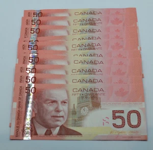 Lot of 10 Serial Number Order 2004 Canadian Fifty $50 Dollar Bills Sequential - Picture 1 of 8