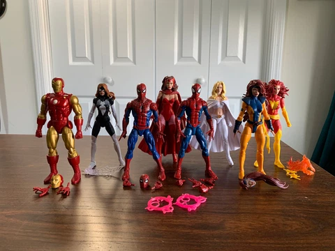 Marvel Legends Spider-Man Jean Grey Scarlet Witch Iron Man X-Men 8 figure lot Cover
