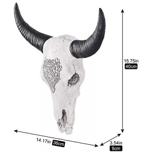 Resin Bull Head Ox Skull Head Wall Decor Longhorn Skull Sculptures - Picture 1 of 11