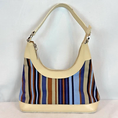 Vintage Nine West Blue Beige Brown Striped Beige Handbag Y2K Zipper closure - Image 1 of 4