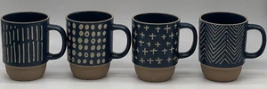 Boston Warehouse Stackable Coffee Mugs Blue And Tan Various Designs - Picture 1 of 9