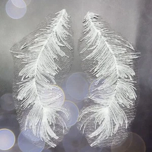 1 Paio Applique Collare Ricamo Fiori Decorazione Ali Piuma Materiale da Cucire - Foto 1 di 5