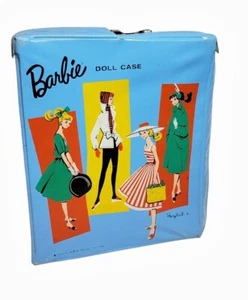 Vintage 1961 Mattel Barbie Doll Blue Vinyl Ponytail Carrying Case with Handle - Picture 1 of 7