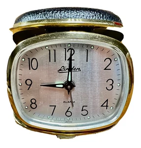 Linden Folding Travel Wind-Up Alarm Clock Vintage Black/Gold Works - Picture 1 of 8