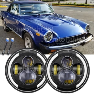 2x Fit FIAT 124 Spider 1966-1985 7" LED Headlights DRL Hi/Lo Beam + Turn Signal - Picture 1 of 18