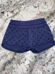 LULULEMON Women’s SPEED SHORTS 4-way stretch SZ 4 Stripe Dot Printed Cadet Blue - Picture 1 of 7