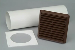 Wall Vent Kit Tumble Dryer External Pipe Fixed Grille Louvered Brown 4" 100mm - Picture 1 of 5