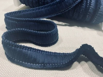 Garniture de coussin textile à pompons franges de coton largeur 30 mm - bleu ... - Photo 1/3