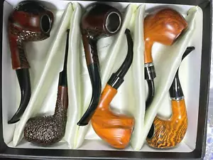 More details for 6 pack wooden smoking pipes set tobacco smoking pipe gift box for boyfriend dad