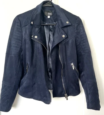 Chaqueta de motociclista de gamuza sintética KUT FROM THE KLOTH azul marino para mujer GRANDE cuello de solapa Foto 1 de 4