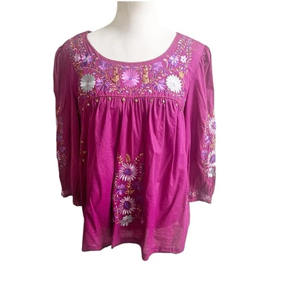 Blusa campesina bohemia bordada Eci New York púrpura talla XL adornada Foto 1 de 4