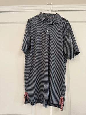 Bald Head Blues Polo Shirt Mens Large Blue Navy Gray Striped Golf Performance  - Image 1 of 4