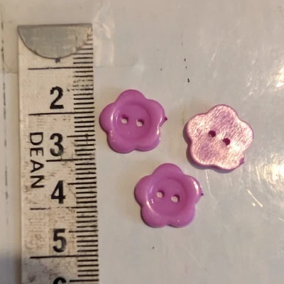 3 14mm Purple Flower shaped 2 Hole Plastic Button - Image 1 of 2