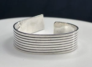 Mignon Faget Geometric Horizontal Lines Sterling Silver Cuff Bracelet - Picture 1 of 5