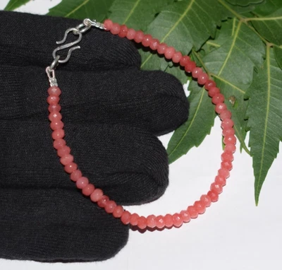 bracelet women baby pink ruby dyed gemstone 4 mm 925 silver 7" inch string - Image 1 of 4