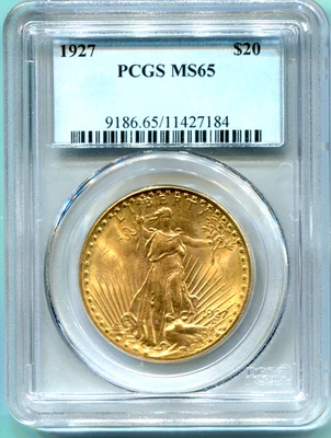 1927 $20 ST GAUDENS DOUBLE EAGLE PCGS MS-65 SAINT MS65 BEAUTIFUL Older Holder !! - Image 1 of 4