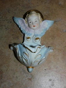 VINTAGE LEFTON ,, ENGEL MIT GOLDENEM HALO ,, WANDMONTIERTER WASSERFONT - Bild 1 von 7