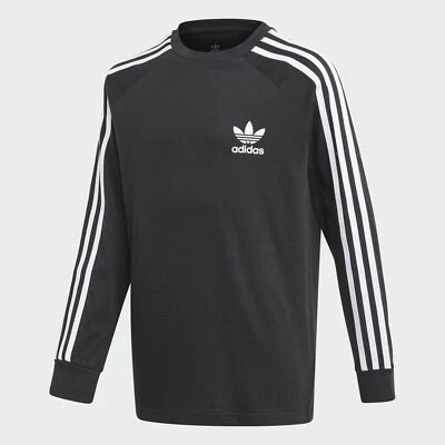 adidas Originals KIDS Black/White 3-Stripes Crew-Neck Long Sleeve Tee-Shirt XL - Image 1 of 4