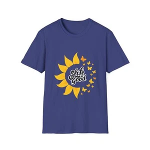 Life is Good Sunflower Butterfly Unisex Softstyle T-Shirt - Picture 1 of 17