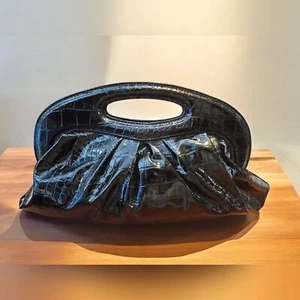 Bijoux Terner Women's Magnetic Closure Black Crocodile Embossed Evening Clutch - Picture 1 of 8