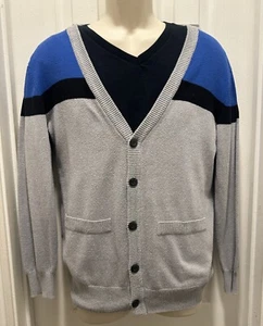Crazy 8 Color Block Cardigan Sweater Boys Size  XL(14) Grey Blue Black Stipend - Picture 1 of 4