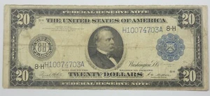 Serie 1914 Sigillo Blu Grande Taglia Banconota $20 Fed Res 8-H St. Louis, MO FINE Fr#995 - Foto 1 di 4
