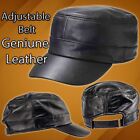 Real Genuine Black Leather Adjustable Cadet Cap Biker Motorcycle Ball Flat Hat