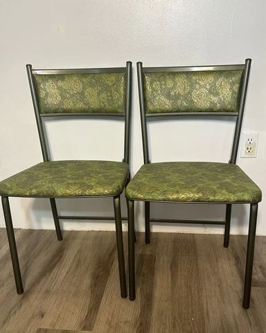 Vintage Folding Kitchen Chairs Avacado Cosco Hamilton Metal Floral 1970s EUC Cover