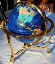Vintage Gemstone World Globe Heavy Brass Frame v. 1980’s-1990’s Earth Sandstone
