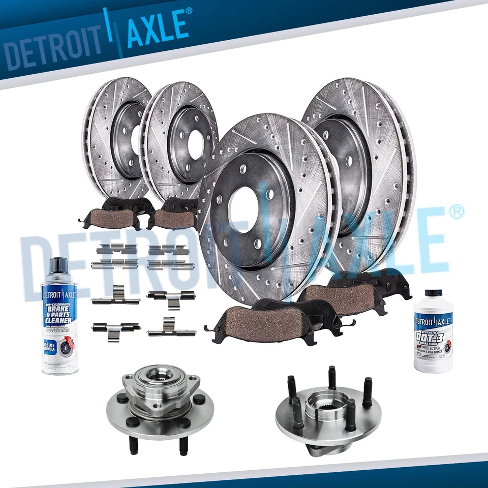 Frenos perforados delanteros traseros almohadilla de rotor buje de cojinete de rueda para Dodge Ram 1500 2002-05 Foto 1 de 4