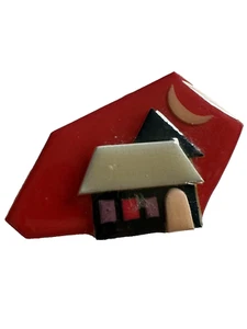 Vintage House Pins By Lucinda Red Cream Black House Brooch Pin B13 - Picture 1 of 9