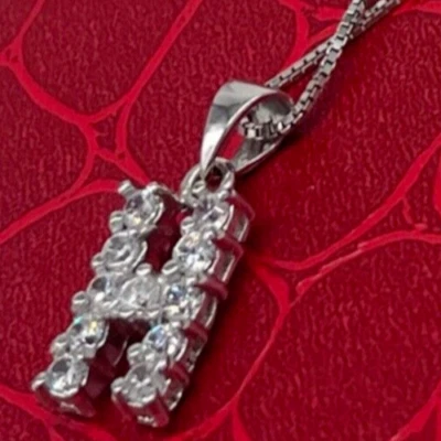 COLLANA LETTERA H IN ARGENTO 925 FEMMINILE E PUNTILUCE CIONDOLO BRILLANTATO 40CM - Immagine 1 di 4