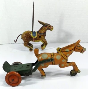 FOR PARTS Kuramochi circus horse + harness racing horse & cart vintage Japan tin - Picture 1 of 13