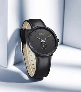 BUREI Men's Minimalist water proof Wrist Watch Analog Date with Leather Strap - Picture 1 of 4