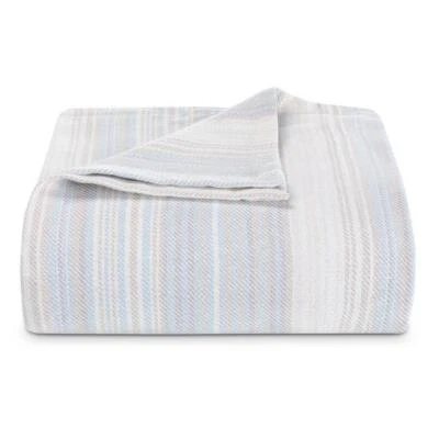Tommy Bahama Bed Blanket King Size Machine Washable Soft Cotton Striped Blue - Image 1 of 4