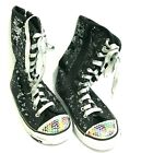 Skechers Twinkle Toes High tops,Black Silver Sequins Lace Up & Side Zipper 1.5 