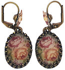 Michal Negrin Earrings Victorian Rose Oval Cabochon Cameo Dangle Drop Antique
