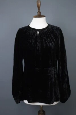 Blusa Polo Ralph Lauren Top Negro Terciopelo Plisado Cuello Atado Manga Larga Talla 8 Foto 1 de 4