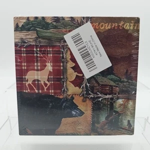 Cabin Themed Forest Hunting Animals Wall Decor Square Sign 5x5 In Man Cave Swag - Picture 1 of 4