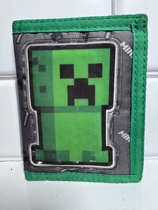 Minecraft Creeper Wallet Tri Fold Green Gray Nylon with Writing - Picture 1 of 3