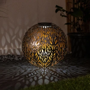 LED Solar Dekolampe Außen Steckleuchte Außendeko Gartenlampe Kugel silber gold - Bild 1 von 12