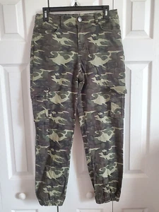 YMI Green Camo Cargo Pants Medium Casual Elastic Ankle Streetwear Grunge Punk - Picture 1 of 6
