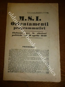 M.S.I. ORIENTAMENTI PROGRAMMATICI ELABORATI PER ELEZIONI POLITICHE DEL 18/4/1948 - Picture 1 of 2
