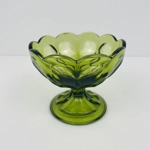 VTG Anchor Hocking Fairfield Compote Comport Scalloped Footed Bowl Avocado Green - Picture 1 of 5
