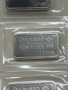 Degussa Feinsilber Germany 1oz 999 FINE Silver Bars. Five Bars In Sheet. - Picture 1 of 4