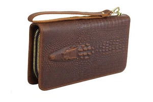 Miami Alligator Clutch XL Geldbörse Echt Rindsleder Tasche Krokodil Handmade - Picture 1 of 7