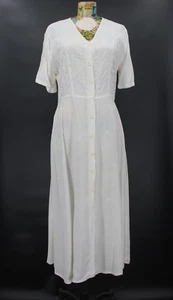Vintage 90's Passports Peir 1 Imports Dress Small White Midi Embroidered #1460 - Picture 1 of 17